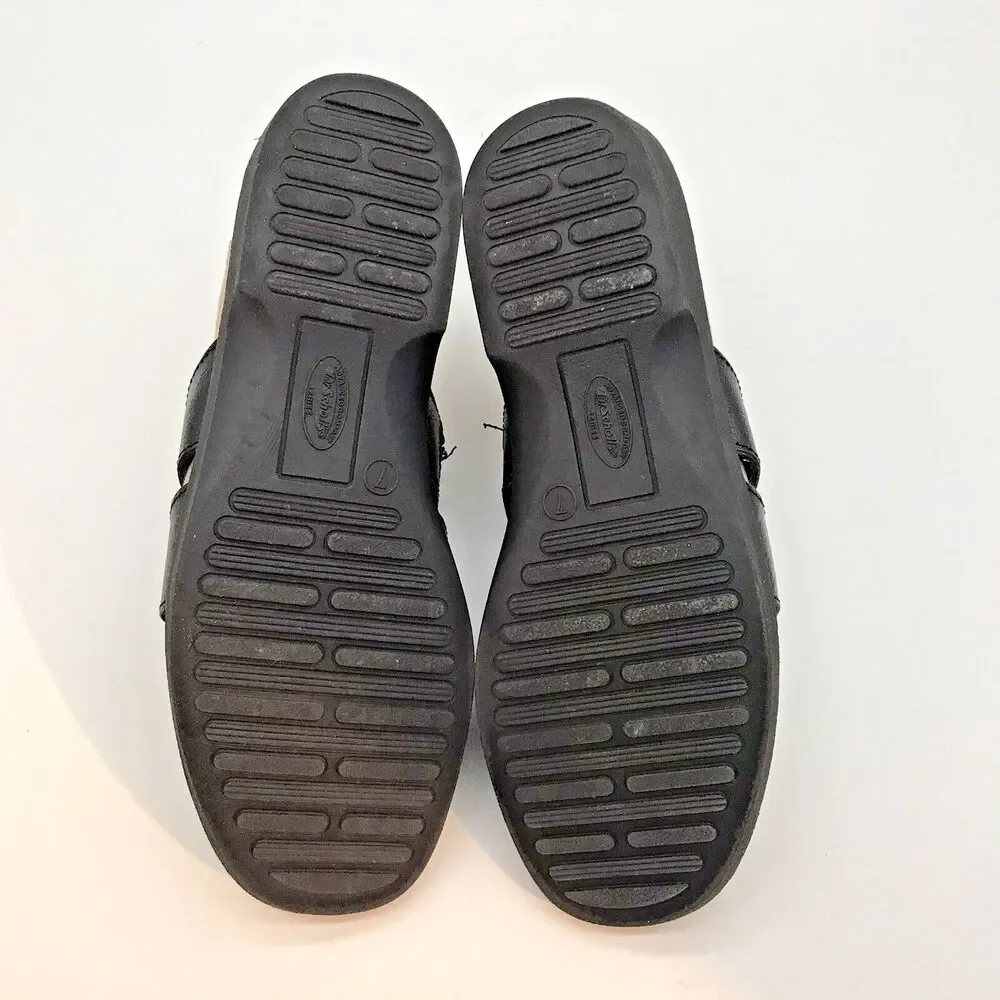 Dr. Scholl's Leather Wedge Sandals Women's 7M Black E3H-01 Comfort Slides Shoes